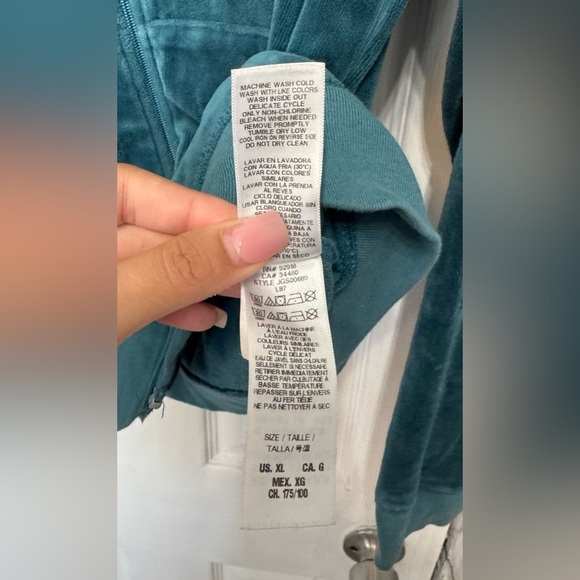 Juicy Couture Teal Velour Full Zip Up Women’s Hooded Jacket y2k - Picture 8 of 15